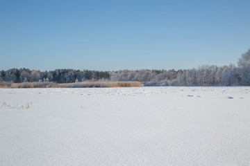 winter landscape with river in winter