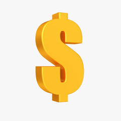 Golden dollar currency symbol, Business and finance 3d illustration isolated on the white background. Clipping path included.