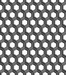Seamless geometric pattern formed of gray hexagons. 3D imitation. Swatch is included in vector file. 