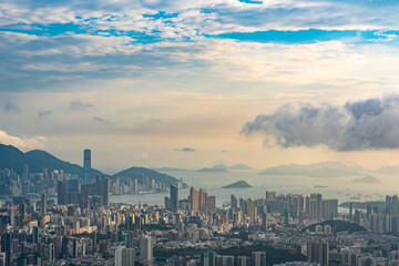 Fototapeta premium Hong Kong, China - August, 2019 : Hong Kong cityscape at night, sky scraper building