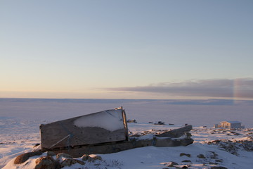 Naklejka premium Side view of a traditional Inuit cargo sled or Komatik in the Copper Inuit style in the Kitikmeot region, Nunavut Canada