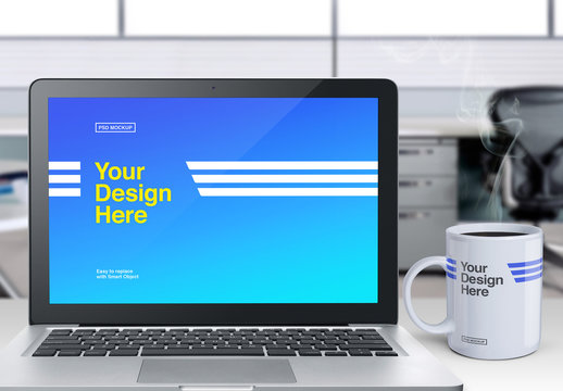 Laptop and Mug Mockup