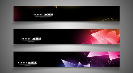 banner collection. abstract background with luminous triangles that overlap. isolated black background. vector illustration of eps 10