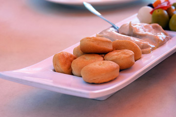 Crispy, salty, nutritious cookies. Traditional appetizer on the island of Mallorca, Spain. Galletas...