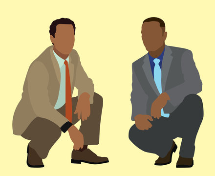 Black Businessman Squatting