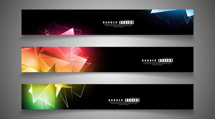 banner collection. abstract background with luminous triangles that overlap. isolated black background. vector illustration of eps 10