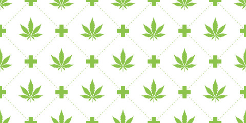 Vector seamless pattern; Cannabis leaves and medical crosses; Simple minimal design for your products.