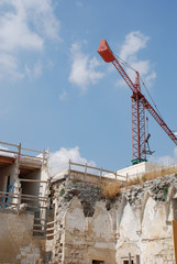 Restoration work on one of the many old historic buildings in backstreet Lecce which are in need of...