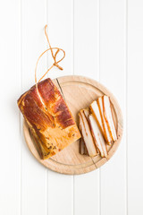 Smoked meat. Tasty bacon.