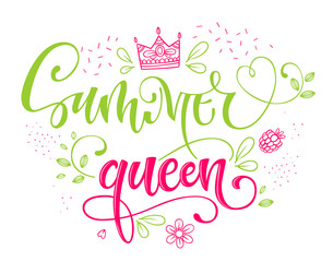 Summer Queen quote. Hand drawn modern calligraphy Baby Shower party lettering logo phrase.