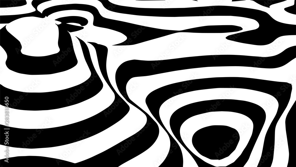 Poster black and white abstract wave. optical illusion. twisted vector illustration.