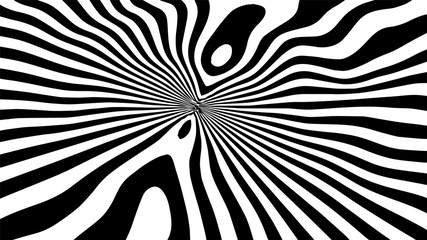 Black and white abstract wave. Optical illusion. Twisted vector illustration.