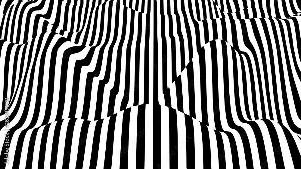 Poster black and white abstract wave. optical illusion. twisted vector illustration.