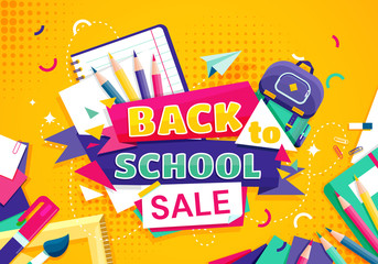 Back to school concept with school items and elements. vector banner design - obrazy, fototapety, plakaty