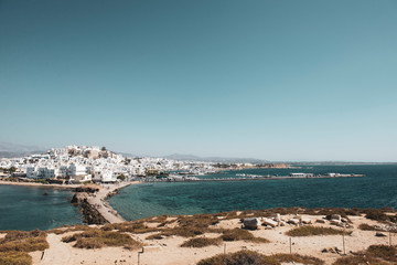 View of village and pier in Greece