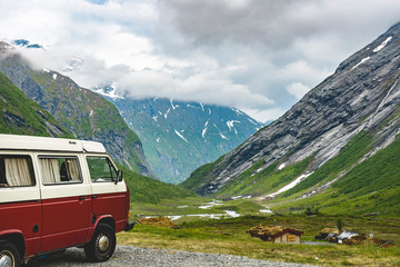 Camper van in the mountains