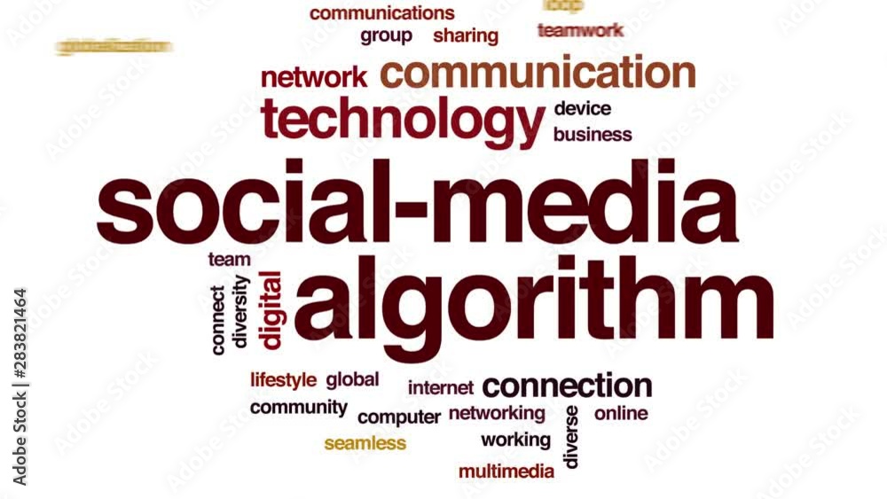 Poster social-media algorithm animated word cloud. kinetic typography.