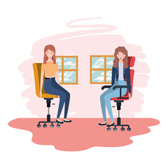 women in living room sitting in office chair