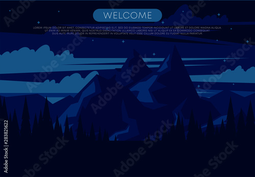 Vector Illustration Of Night Mountain Landscape On The Background