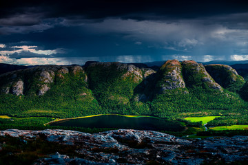 Background landscape with heavy cloud and rain behind