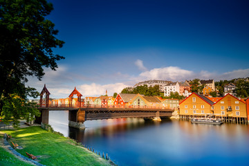 "Den gamle Bybro" over Nidelva in Trondheim. A famous tourist attraction over the old docks