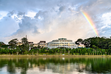 Rainbow above Xuan Huong Lake at Da Lat, Vietnam