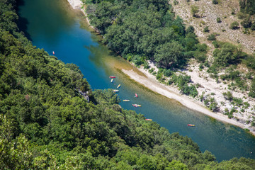 Fototapeta na wymiar Ardeche kayak from above in southeast France