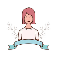 young woman with branches and leaves background