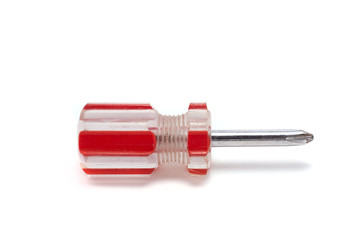 Tiny crosshead screwdriver with a plastic orange handle, isolated over the white background