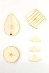 Seamless pattern with sweet pear. Food collage, white background. Slicing.