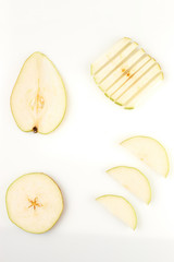 Seamless pattern with sweet pear. Food collage, white background. Slicing.