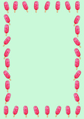 Seamless ice-cream pattern. Watercolor hand drawn summer beach print in unusual colors with ice lolly and Ice cream in a waffle cup background. Food print. Fabric, paper, cover, web, frame