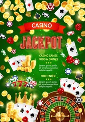 Fototapeta na wymiar Casino poker jackpot, gambling game gold coins win