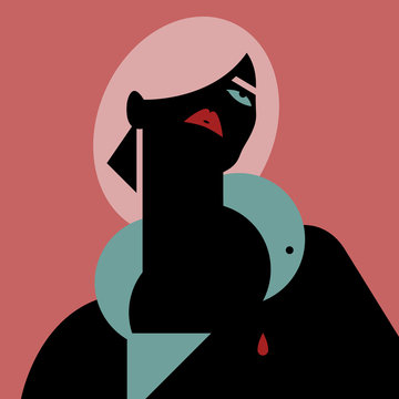 Chic woman looking up with a fish around the neck