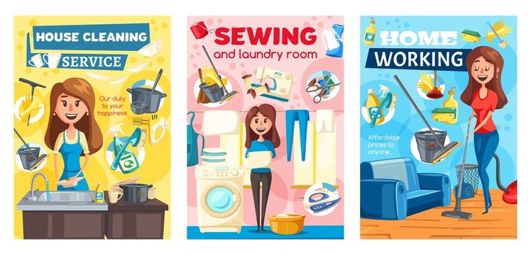 Home cleaning, housewife laundry, sewing service