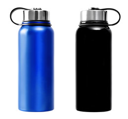 Blue and black thermos