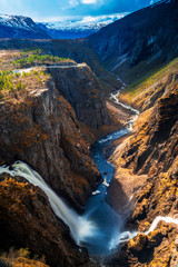 Overview over Voeringsfossen (Vøringsfossen) in Norway. The largest waterfall in Norway