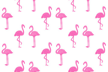 Seamless wallpaper with flamingos. Hand drawn cartoon birds. Print for polygraphy, shirts and textiles. Pattern for design