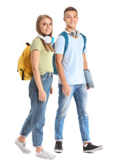 Portrait of young students on white background