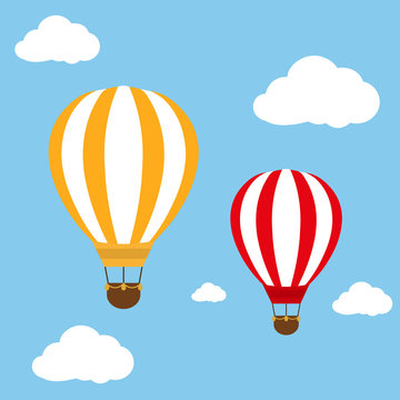 Two balloons flying in blue sky illustration