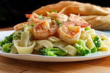 Fettuccine Alfredo Grilled Shrimp