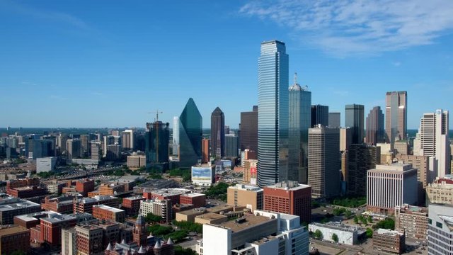 Dallas Texas skyline and traffic aerial