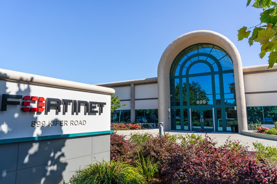 July 31, 2019 Sunnyvale / CA / USA - Fortinet headquarters in Silicon Valley; Fortinet, Inc. is an American company that develops and markets cybersecurity software and services