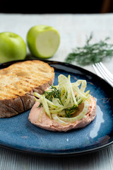 Gourmet fish pate with grated apple and a crunchy toasted croutons