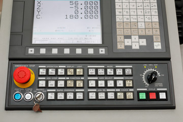 closeup of CNC machining center control panel