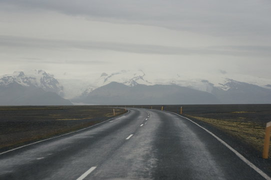 Winding road leading to Iceland glacier