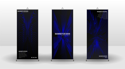 Vertical banner template design. can be used for brochures, covers,  publications, etc. wavy lines vector blue and black background.