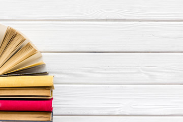 workplace with books on white wooden background flatlay mockup