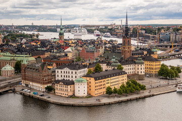 Fototapeta na wymiar High angle panoramic view of central Stockholm, Sweden: Riddarholmen, Stadsholmen and Södermalm