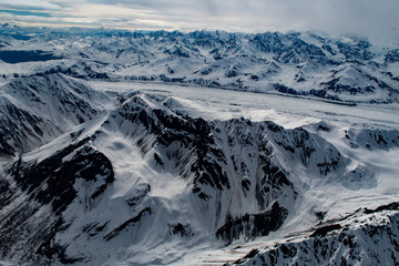 Aerial view of Alaska mountains and glaciers